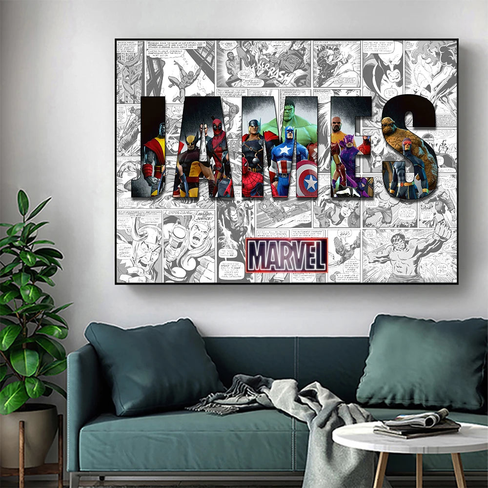 Marvel Movie Heroes Canvas Poster Spider-Man Iron Man Pintura decorativa Diy Nombre personalizado Arte Mural Home's Room Decor Regalos