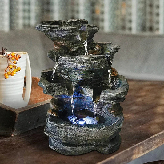 2020 New Resin Decorative Fountains Indoor Water Fountains Craft Desktop Home Decor Rockery Figurines FengShui Water Fountain