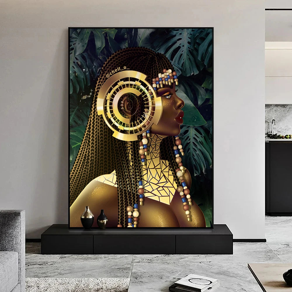 Afrofuturism Black Woman Portrait Painting Modern Wall Art Canvas Poster Print African Pictures Living Room Home Decor Cuadros