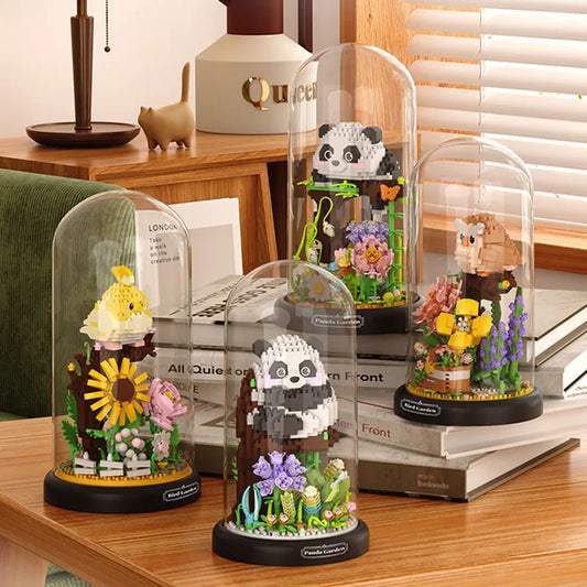 Bouquet de fleur Couverture de poussière Panda Owl Set Building Blocs Bonsai Collection Animal Jouets éducatifs Animaux Modèles Gift Christmas Gift