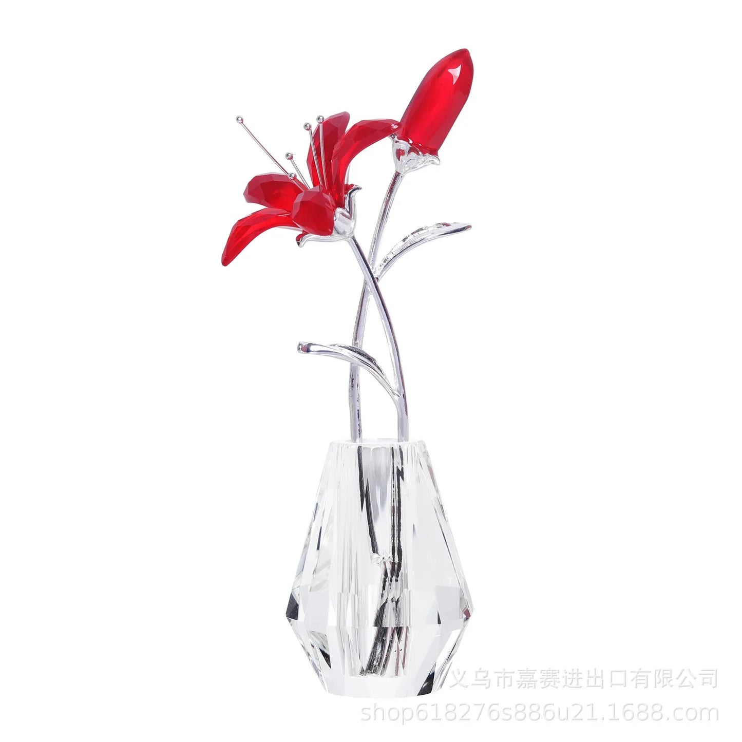 Crystal Lily Flower Figurine With Glass Vase Handmade Purple Lucky Flowers Collectible Wedding Bouquets For Home Party Decor