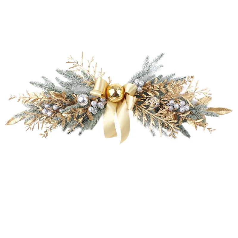 Christmas Wreath For Front Door Artificial Golden Flower Garland Pinecone Rattan Set Hanging Outdoor Christmas Decoration 2024