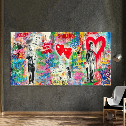 Graffiti Art Red Heart Balloon Canvas Pintura Pop Wall Art Treats Impresiones Decoración de la pared de color grande Decoración del hogar de la habitación moderna