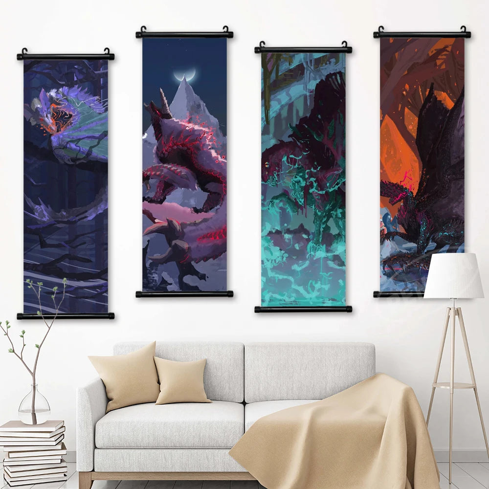 Home Decoratie Moderne Wall Artwork Monster Hunter World Afbeelding Anime Scroll Hanging Painting Print Canvas Poster Living Room