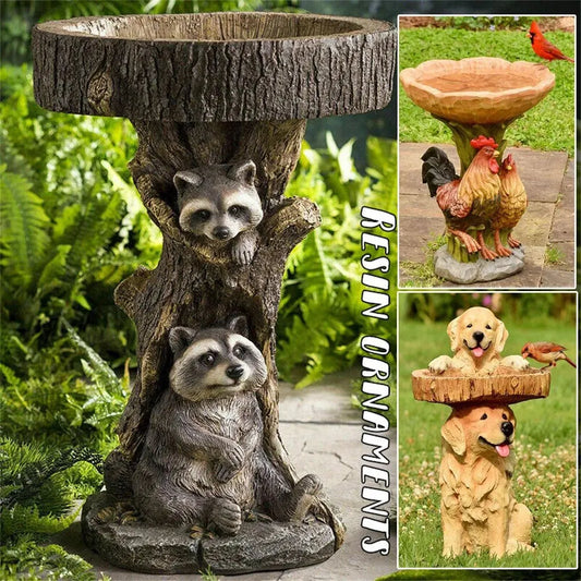 Resina alimentador de pássaros, ornamentos de decoração de jardim ao ar livre, artesanato de resina de animais, para beber água de animal ao ar livre, ornamentos de jardim