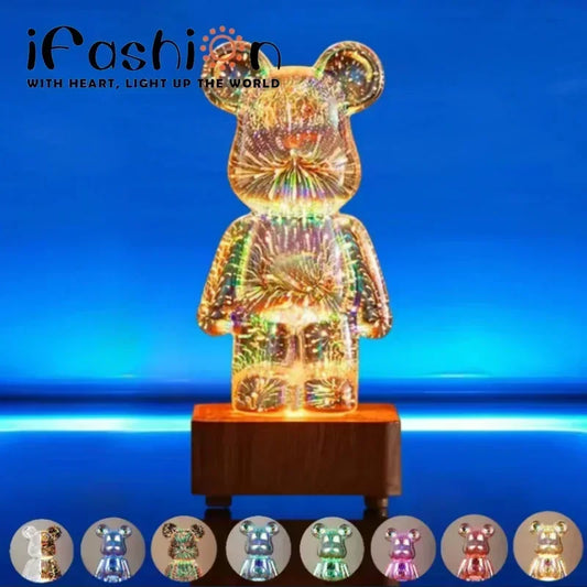 LED 3D Bear Firework Night Light USB Projecteur LAMPE COULEUR COULEUR AMBIENNE AMBRIALAGE APPORT