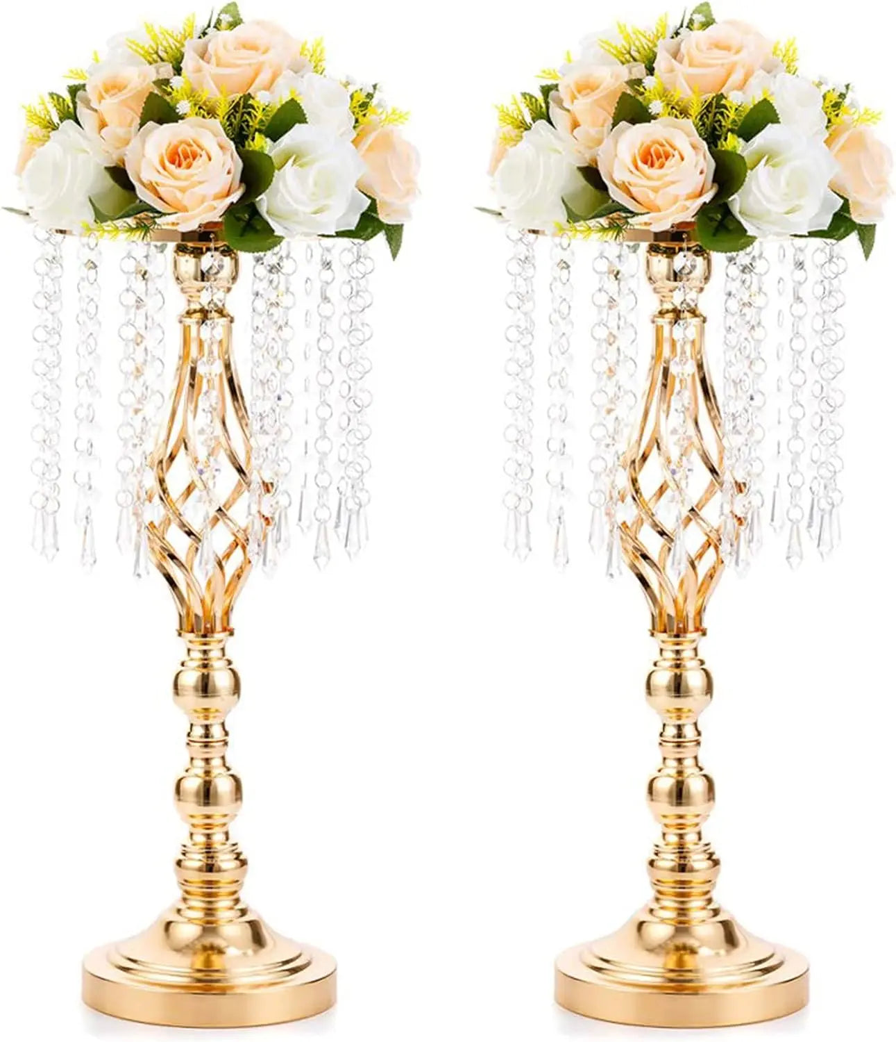 2 Pcs 19.3 inches Gold Centerpieces Table Tall Crystal Flower Stand Wedding Road Lead Tall Flower Holders Centerpiece Crystal