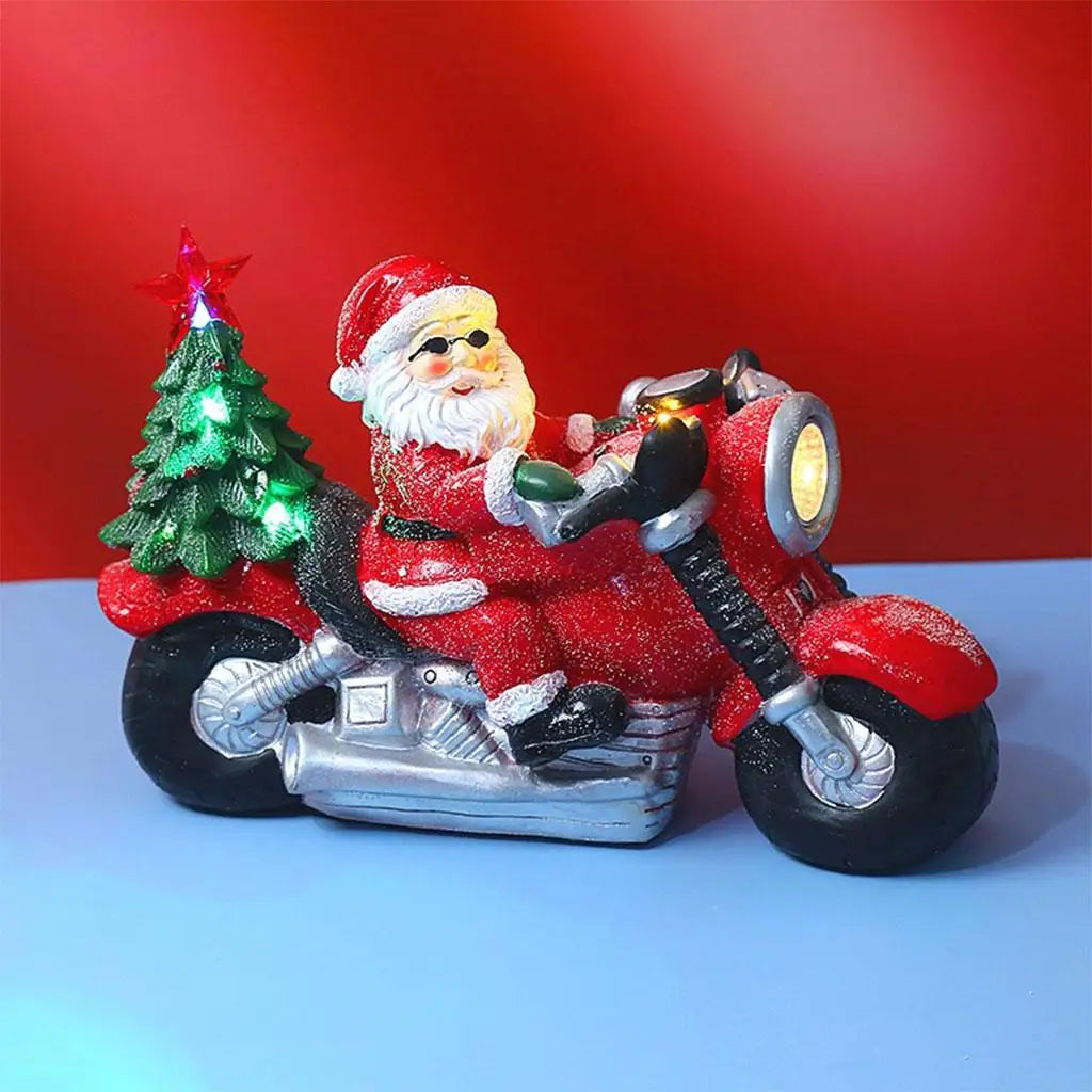 Lighted Christmas Inflatable Santa Claus On Motorcycle 7" Luminous Funny Santa Figurines for New Year Xmas Gift Indoor