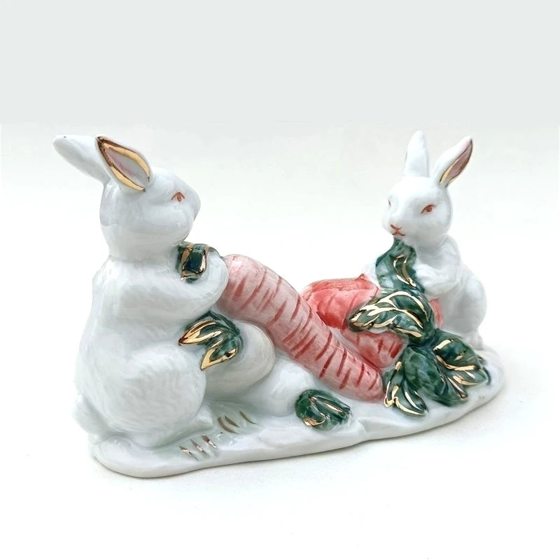 Coppia di coniglietto di carrotta in porcellana Coppia di coniglio in ceramica Statue Casa Tabletop Ornament Decorazioni per matrimoni Craft da regalo di San Valentino