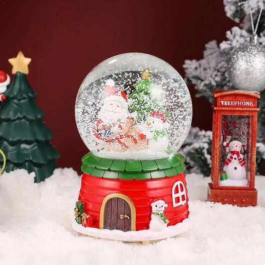 Christmas Snow Globe Battery Operated Rotating Snowflake Crystal Ball Luminous Music Box Creative Christmas Gift Home Decor