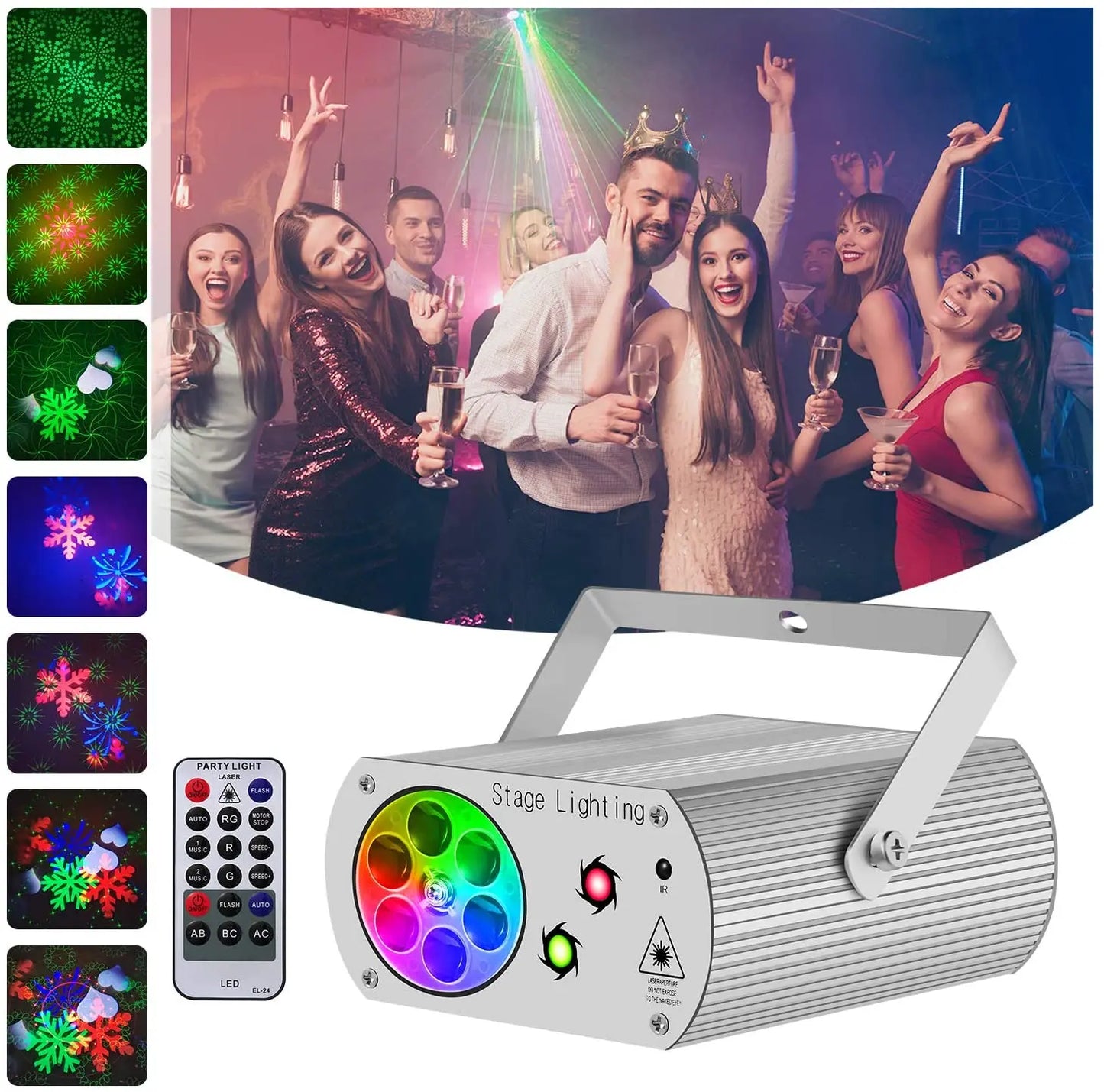 3IN1 60 Patterns Mini DJ Disco Laser Snowflake  Light Aurora Projector USB Rechargeable LED Stage Lighting Effect Party Holiday