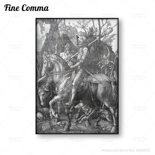 Knight Death and the Devil Albrecht Durer Vintage Vintage Death Wall Art Canvas Pintura antigua Decoración del hogar