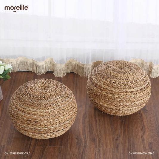 Rattan Grass Woven Footstool Circular Tatami Mat Circular Stool Living Room Changing Shoes Low Stool Children's Sofa Furniture