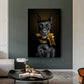 Moda Black Doberman Dog Lion con un cartel de pistola lienzo Pintura de arte de pared de animales de lujo para sala de estar decoración del hogar