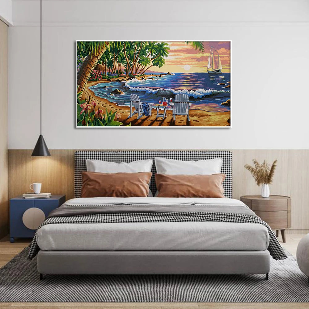 Summer Coastal Vacation Sunset Scenery Canvas Painting Print Seascape Picture For Living Room Home Wall Art Decor Poster Cuadros