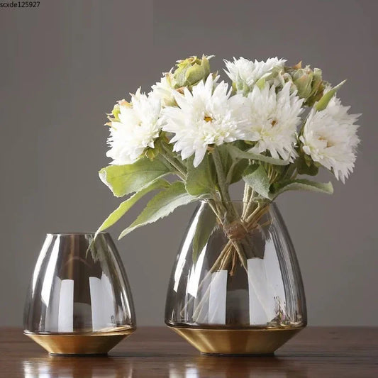 Modern Hydroponic Glass Vase Metal Base Flower Arrangement Countertop Decoration Luxurious Exquisite Flower Vase Home Decoration