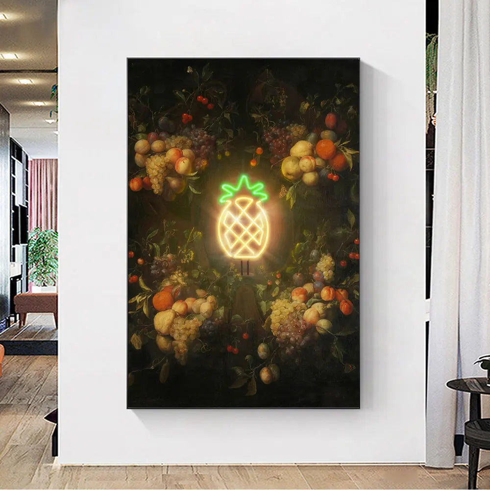 Neon Flower Live Color Fully Wall Art Poster Prints Fruit Foods Kitchen Art Canvas Painting Pictures Living Room Home Decoration