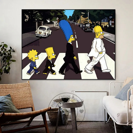 Disney Funny Simpsons caminando por carteles Impresiones Pintura de lona en la pared Fotos de arte para la habitación Decoración del hogar sin marco sin marco