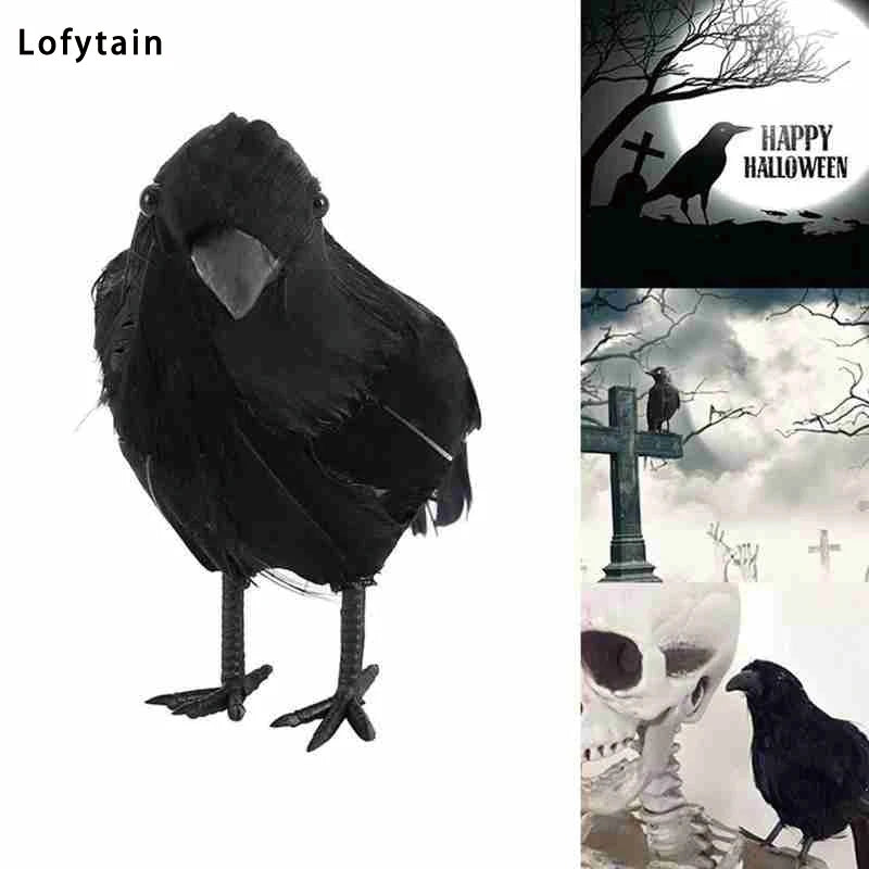 Lofytain 18*10 cm Halloween Black Crow Model Simulation Fake Bird Animal Scary Toys For Halloween Party Home Decoration