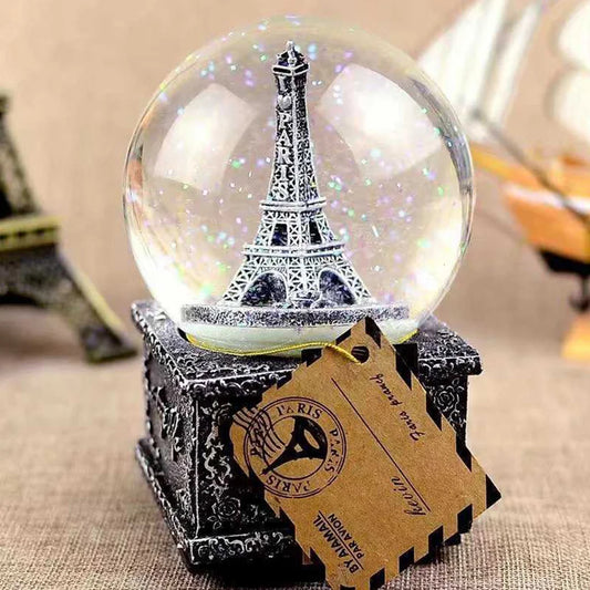 Globe Snow Musicalcrystalbox Tower Eiffel Christmas Snowflake Paris Water Led Vintage Birthday Lights Singing Lantern