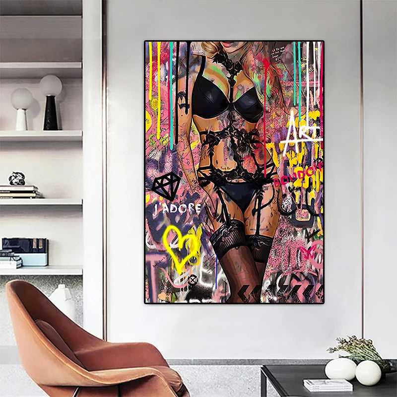 Sexy Girl Wall Art Graffiti Pop Canvas Painting Wall Hanging Pictures Prints Poster For Living Room Home Decor Mural Unframed