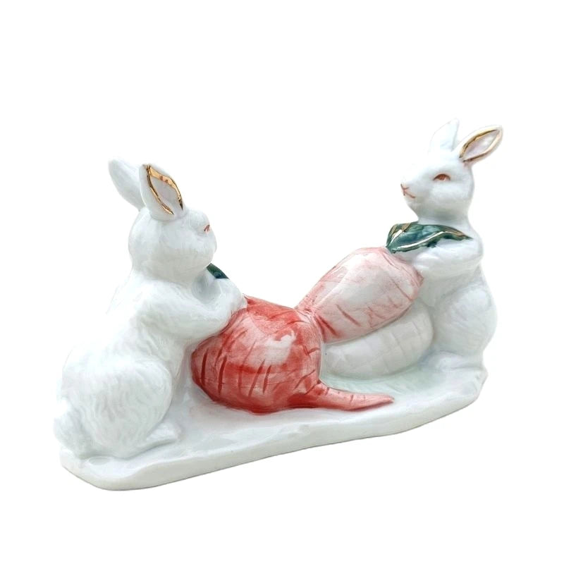 Coppia di coniglietto di carrotta in porcellana Coppia di coniglio in ceramica Statue Casa Tabletop Ornament Decorazioni per matrimoni Craft da regalo di San Valentino