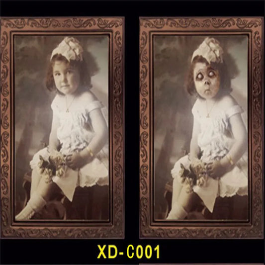 Halloween Decoration 3D Change Face Expression Moving Ghost Portrait Photo Frame Horror Party Castle Haunted House Props Decor