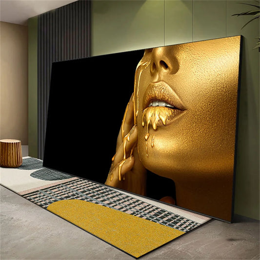 Großgröße schwarze Frauen Poster drucken goldene sexy Lippen Leinwand Gemälde Moderne Wandbilder für Wohnzimmer Home Dekoration