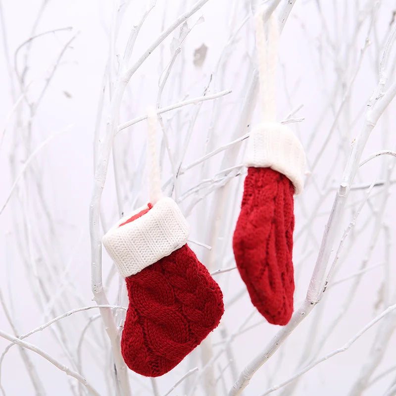 Sock For Gift Home Stocking Mini  Christmas Tree Decoration Sock Santa Claus Candy Gift Bag Xmas  Party Decorations