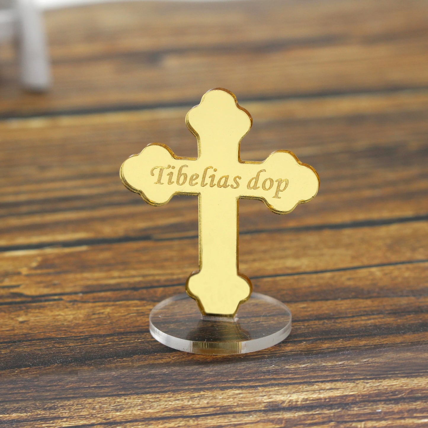 30pcs Personalized Engraved Acrylic Cross Grail Baby Wedding Centerpieces Holy Communion Baptist Cross Baptism Custom(With Base)