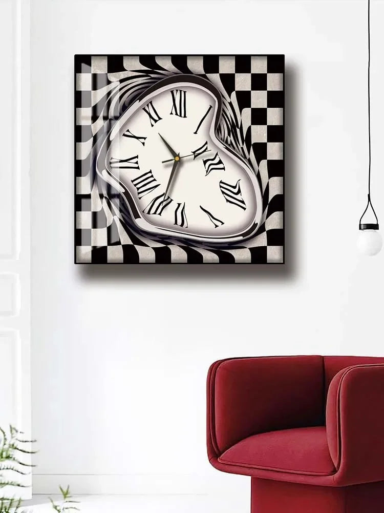 2022 Nordic Dali melting and twisted clock light luxury living room electric meter box wall clock square fashion creativity