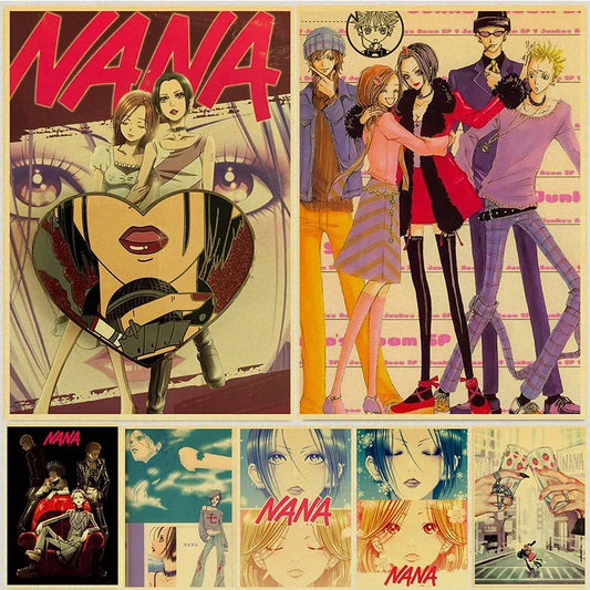 Anime nana póster vintage sala de decoración de la sala del hogar calcomanía de pared divertida para la cafetería bar kraft estampados de papel y carteles