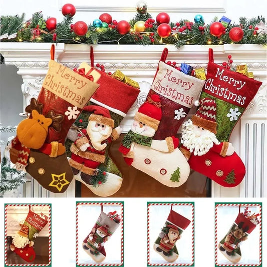 1pcs Christmas Stocking Snowman Santa Elk Kid Candy Gift Bag Sock Fireplace Decor New Year  Xmas Christmas Tree Ornaments Holder