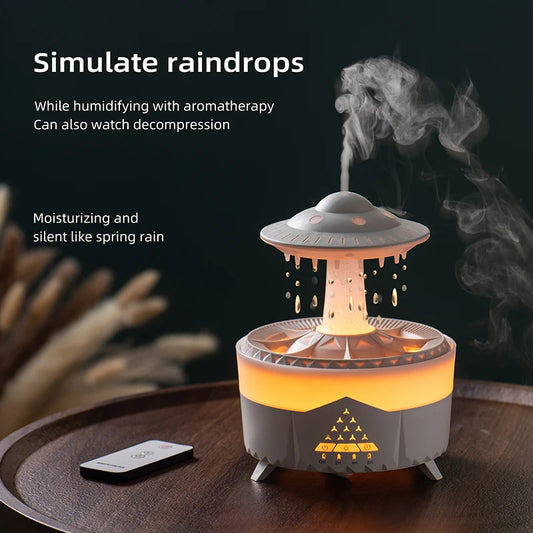 Umidificador de ar de chuva OVNI NOVO 300ml 7 cores Lâmpada LED Lâmpada Ultrassônica Controle remoto Rain Cloud Aroma Difusor