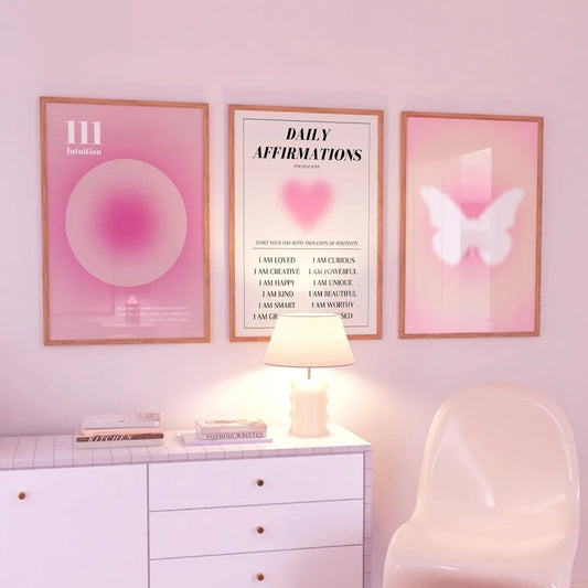 Retro Pink Aura Affirmation Trust Graident Spiritual Angel Numbers Wall Art Canvas Painting Posters For Living Room Home Decor
