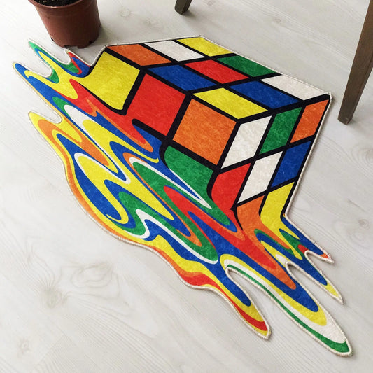 Melting Rubik's Cube Rug Brainteaser Rust Perfect Home Office Colors Bright Colours For Teenage Room Funny Areormat Movie Room