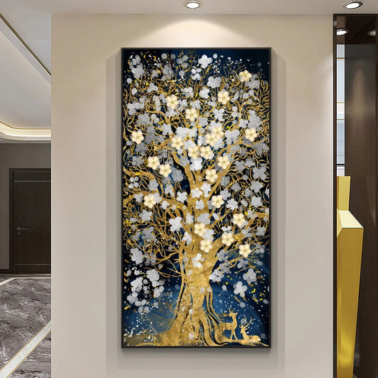 Luxus moderner abstrakter Gold Fortune Tree Poster Wandkunst Leinwand Malerei Druckbilder Wohnzimmer Innenraum Home Dekoration