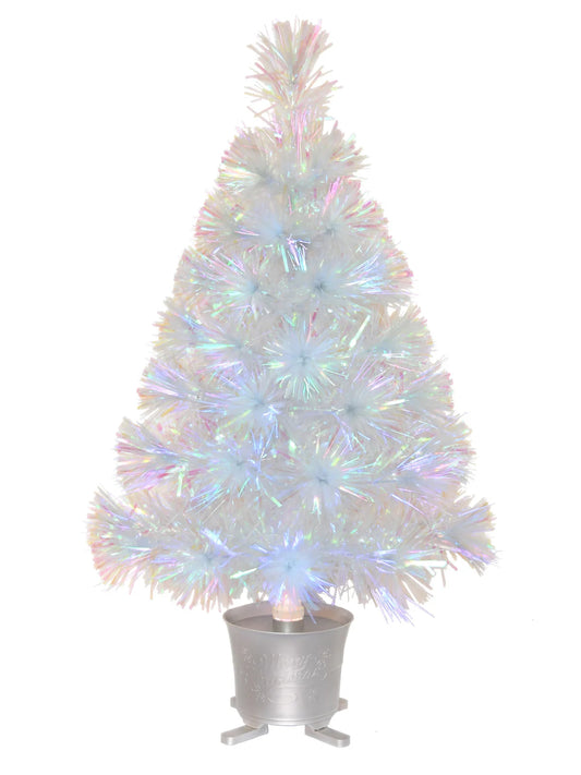 60cm Iridescent Mini  Fiber Optic Tabletop Artificial Christmas Tree with LED lights Silver Base Xmas Table Top Tree