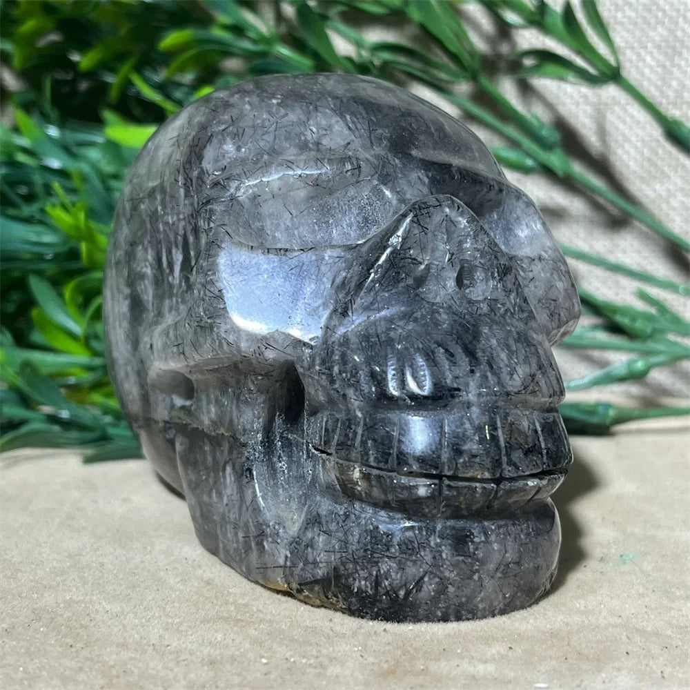 Crystal Natural Skull Black Hair Quartz Stone Rutilated Carving Decoration Reiki Gem High Quality Beauty Healing Minerals