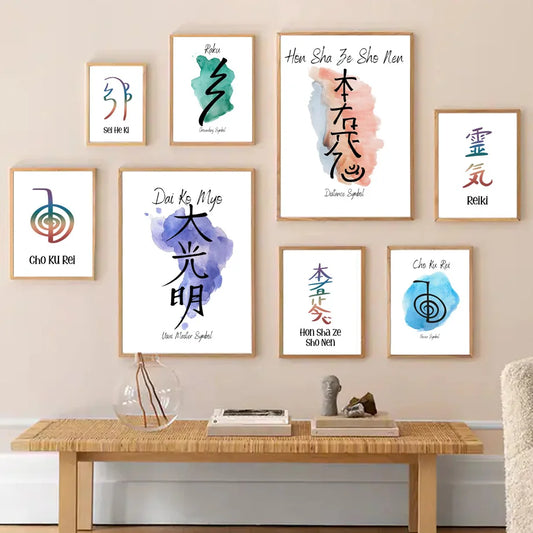 Simboli di Reiki per il chakra di reiki Chakra Spiritual Wall Art dipinti di poster e stampe Immagini da parete per decorazioni per il soggiorno