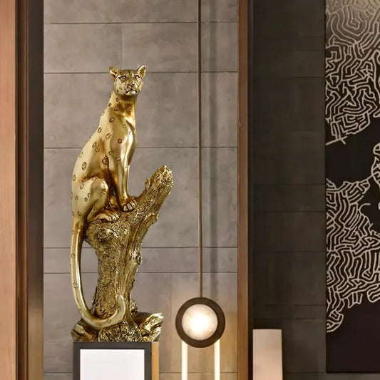 Statua del leopardo d'oro in resina, ornamenti per sculture per ufficio, decorazione per la casa, regalo di compleanno