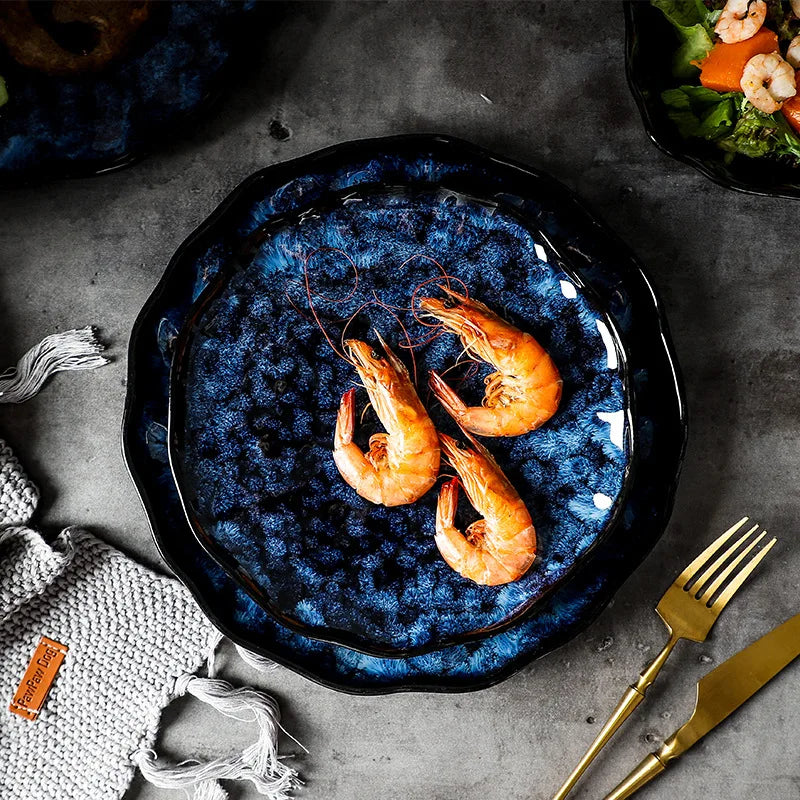 Assiette principale japonaise Creative Bleu Blue Glaze Table Vole du Bowl Salad Bow