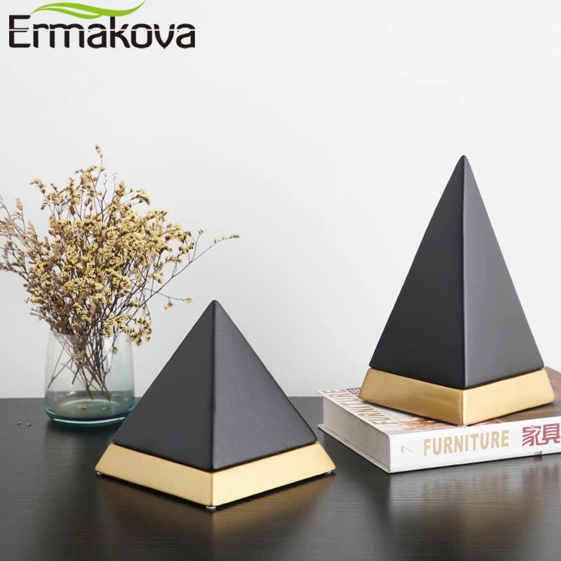 ERMAKOVA Ceramic Pyramid Sculpture Ornaments Creative White Porcelain Marble Statue Crafts Living Room Home Study Decoration