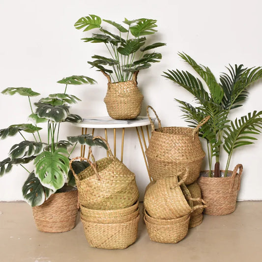 Cestas de vime de cesta de ervas marinhas tecidas panela de armazenamento para cesta de vaso de plantas de armazenamento e cesta de piqueniques e supermercado de lavanderia