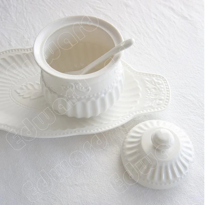 European Style Tassen Zucker Jar Milch Krug Barockstil Kaffeezubehör Keramik Kaffeetasse Tee Set geprägt gestreift