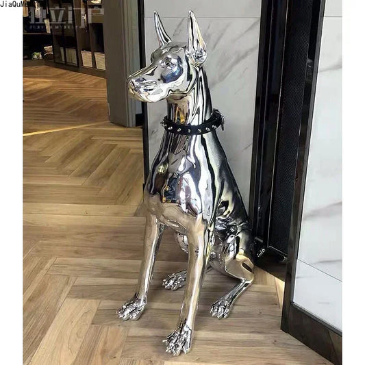 Nordic Fashion Electroplated Dog Statue, Home Decoration, Gift, Resin Handicraft, Large Living Room Floor Sculpture