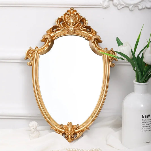 New Retro Decorative Wall Mirror,European Gold Court Relief Hanging Mirrors for Home Wall,Bedroom Bathroom Home Decoration