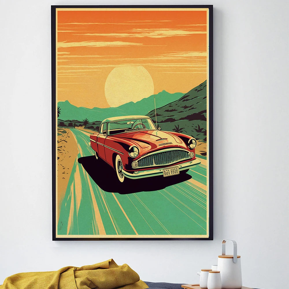 Retro Car JDM Retrofit Racing 90s America Cartel Chart TRIME Carteles de la sala del hogar Decoración de la habitación de la cama del hogar Pintura de pared sin marco