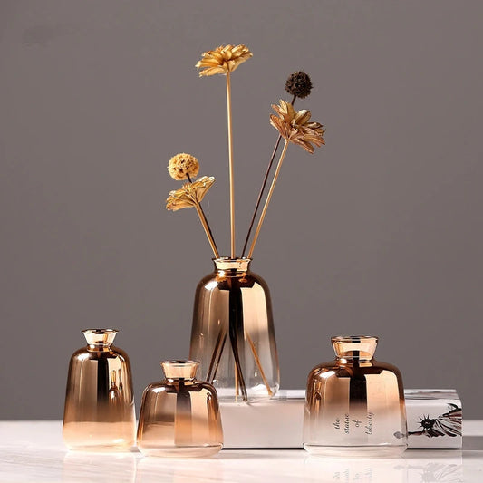 Nordic Gilded Glass Vase Home Decoration Crafts Gold Bottle Transparent Flower Plant Vases Decoration Home Vases for Decoration