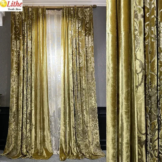 Luxury Velour Curtains for Living Room Anti-cold Insulating Thermal Bedroom Set Tulle Blackout Hall Gold Decor Can Add Lining